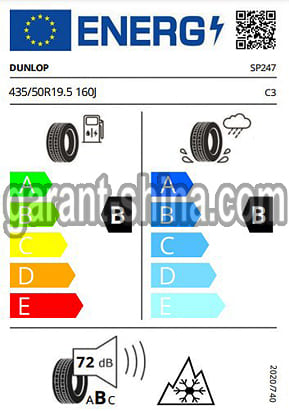 Dunlop SP247 (прицепная) 435/50 R19.5 160J 20PR - Фото Европейских характеристик